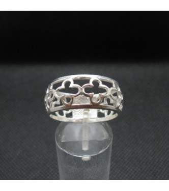 R002032 Sterling Silver Ring Flower Pattern Band 10mm Wide Genuine Solid Hallmarked 925